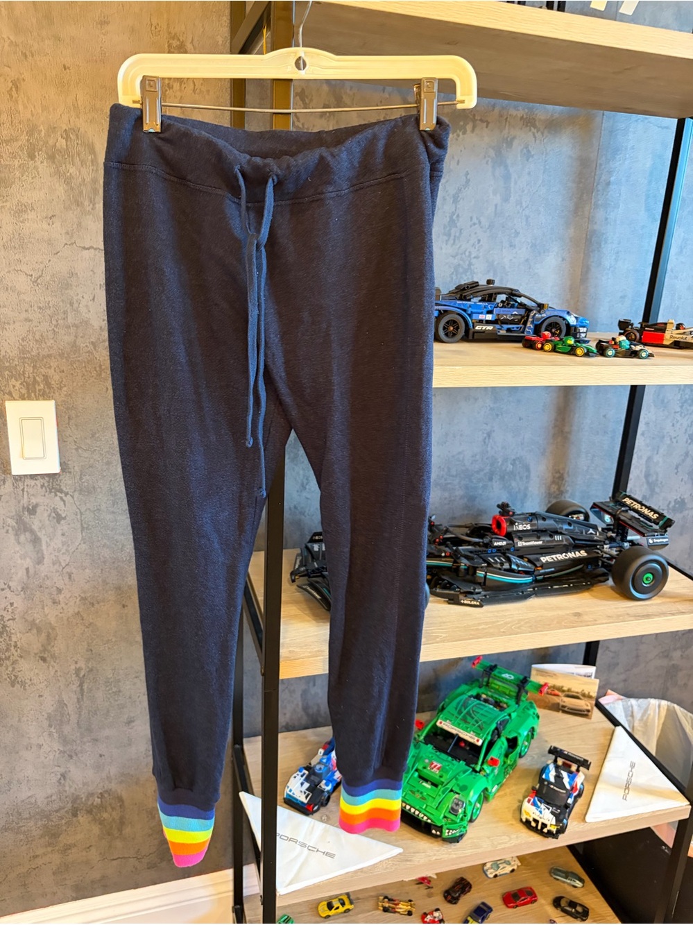 Sundry Navy Joggers with Rainbow Cuff